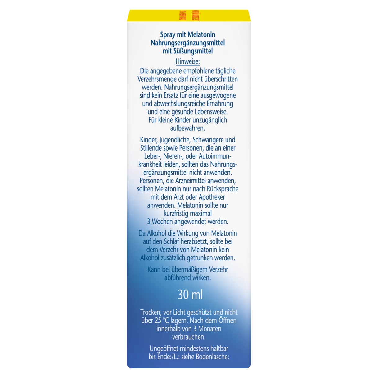 Abbildung der Produktverpackung Doppelherz aktiv Melatonin Spray Seitenansicht rechts